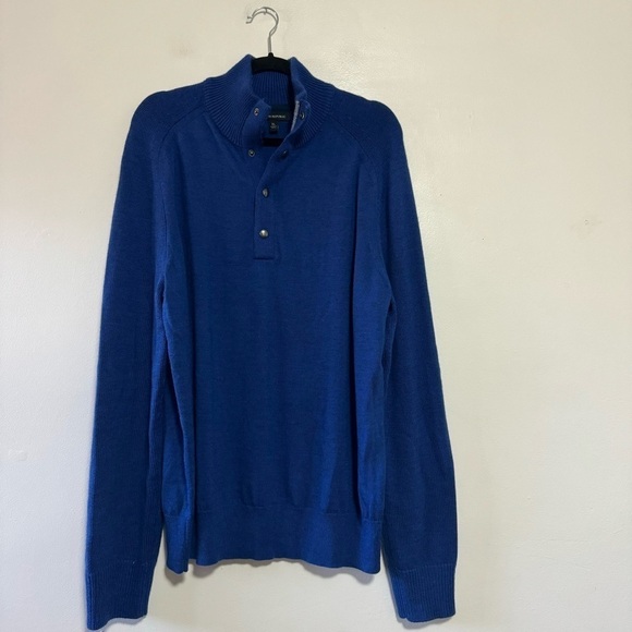 Banana Republic Extra-Fine Merino Wool Snap Placket Pullover in Bright Blue - XL - Picture 2 of 7
